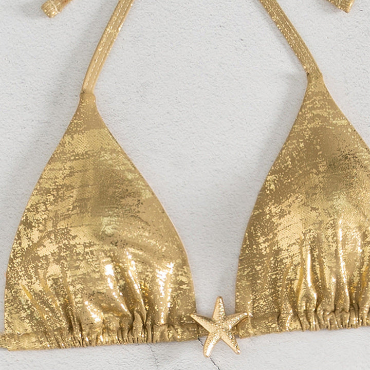 Damen Triangel-Bikini-Set mit glänzenden Akzenten und verstellbaren Trägern Drune