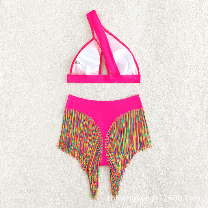 Damen Einseitiger Bikini mit fransigem Saum Drune