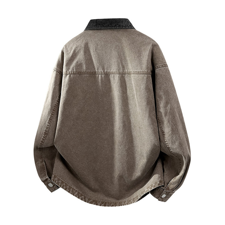 Herren Oversize Denim-Hemdjacke mit Kontrasttasche und Druckknopfleiste Drune
