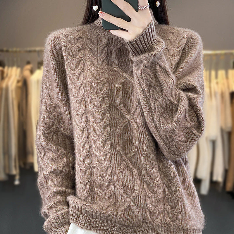 Damen Oversize-Zopfmuster-Pullover mit Mohair-Optik und gerippten Bündchen Drune