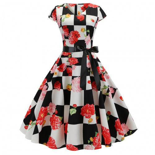 Damen Swingkleid mit floralem Muster und elegantem Taillengürtel Drune