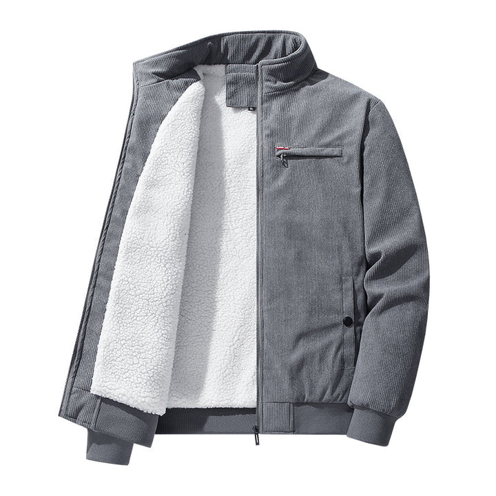 Herren hochwertiger Cordblouson mit Teddy-Innenfutter, Stehkragen und Brust-Reißverschluss Drune