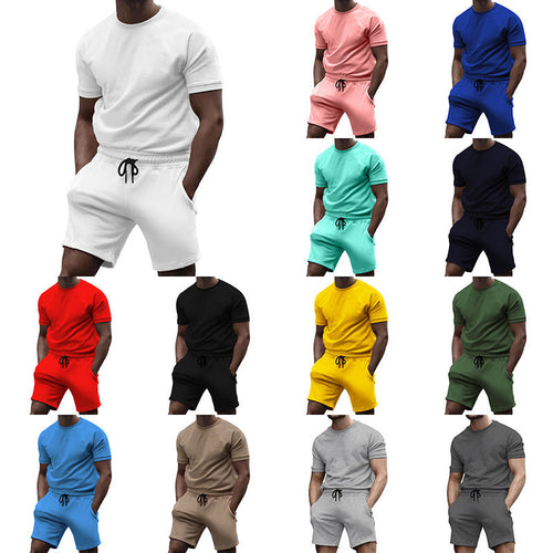 Herren nan kurzärmeliges Sweat-Set aus weichem Sweatstoff mit Rundhalsshirt und Kordelzug-Shorts Drune