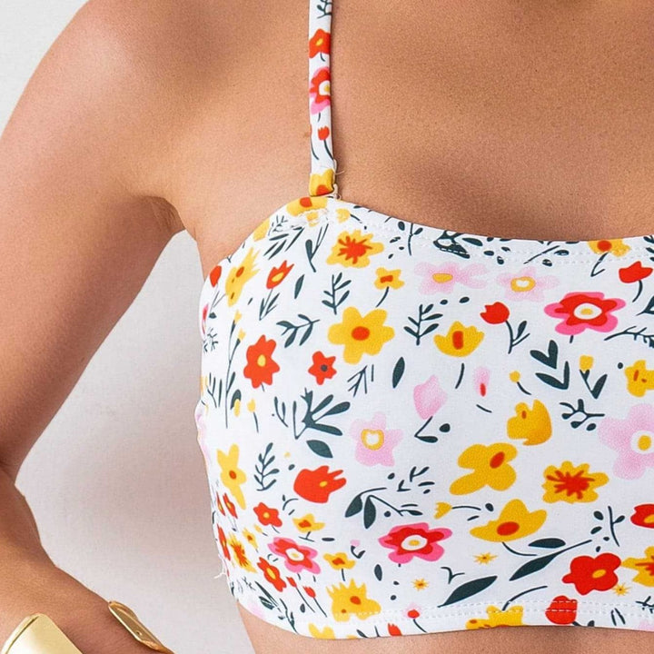Damen Bandeau-Bikini mit hoch geschnittenem Unterteil und floralem Print Drune