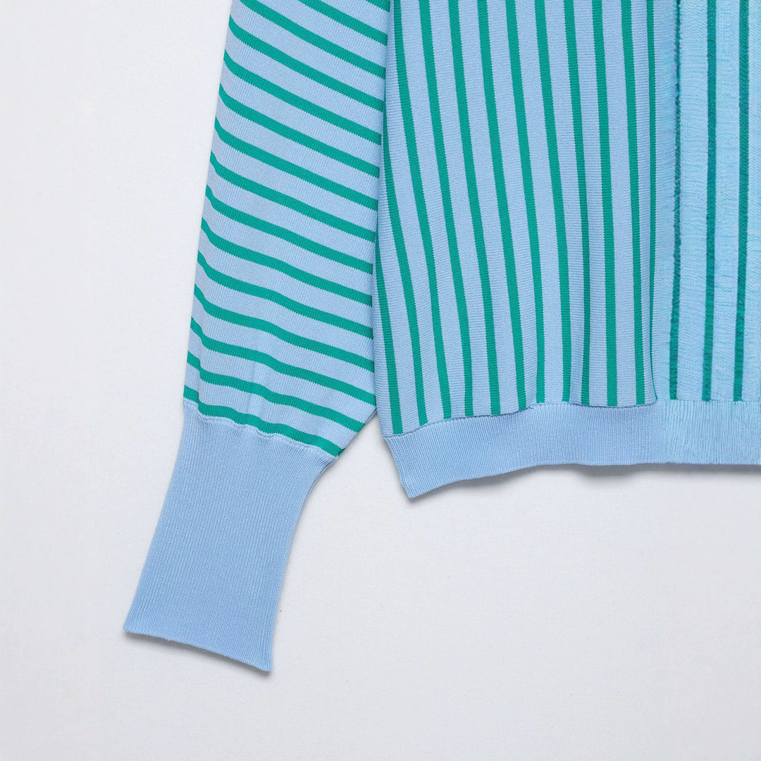 Damen Gestreifter Cropped Feinstrickpullover mit verlängerten Bündchen Drune
