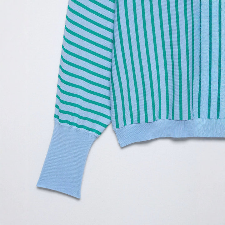 Damen Gestreifter Cropped Feinstrickpullover mit verlängerten Bündchen Drune