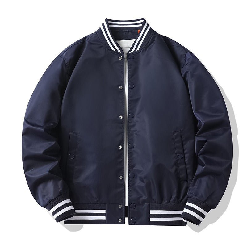 Men's  retro-striped collar varsity snap-front satin-effect bomber jacket Drune
