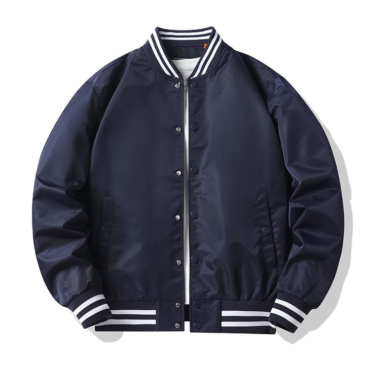 Men's  retro-striped collar varsity snap-front satin-effect bomber jacket Drune