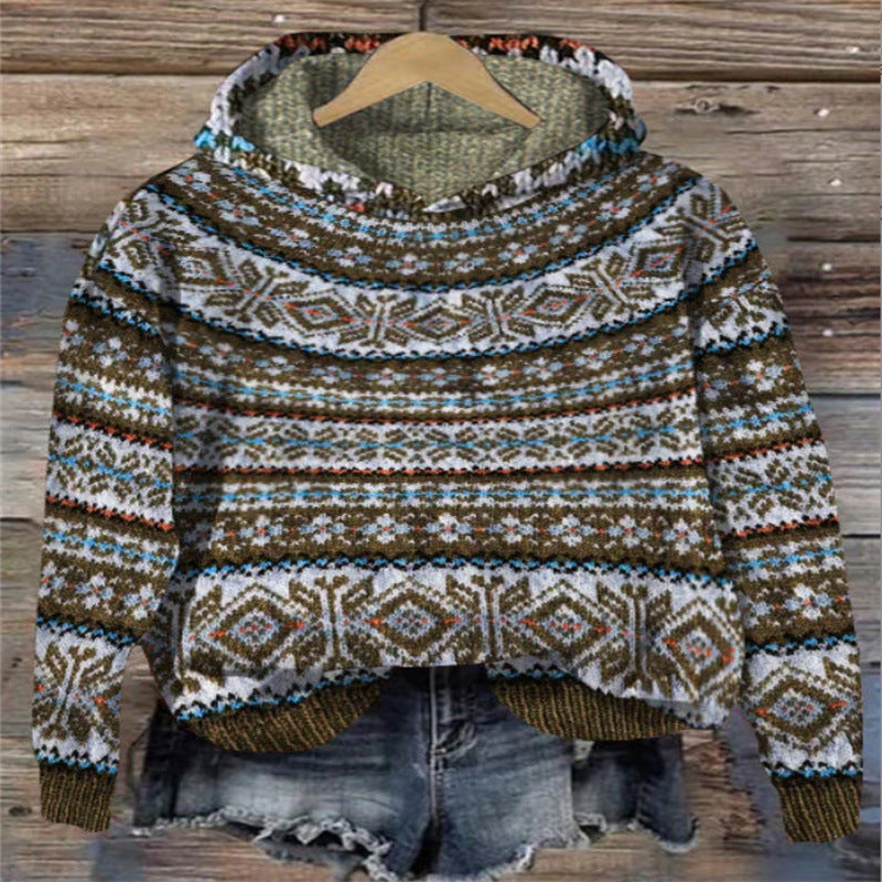 Drune | Damen Strickhoodie mit norwegischem Muster und Kapuze