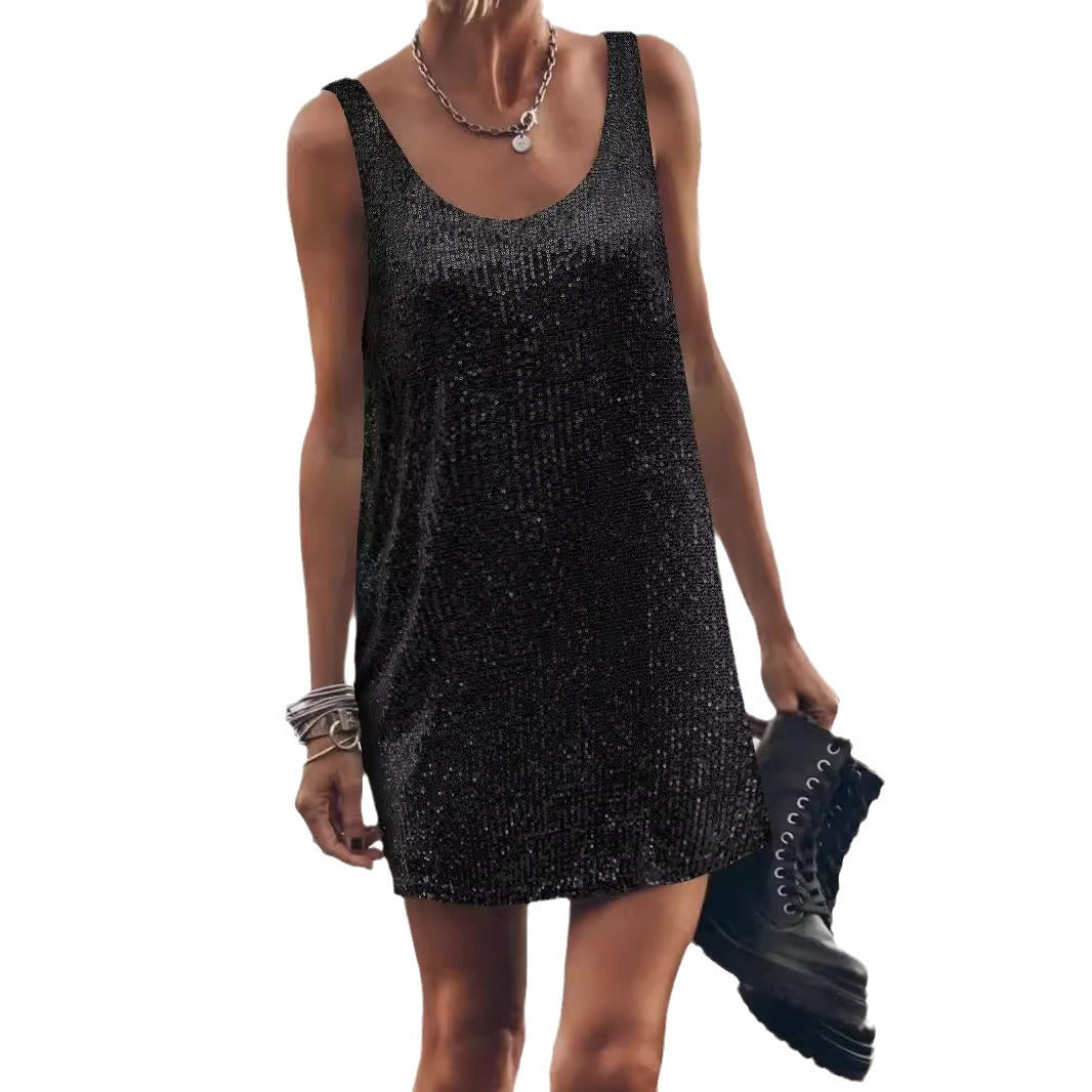 Damen Glitzerndes Minikleid mit schimmerndem Paillettenstoff und lässigem Schnitt Drune