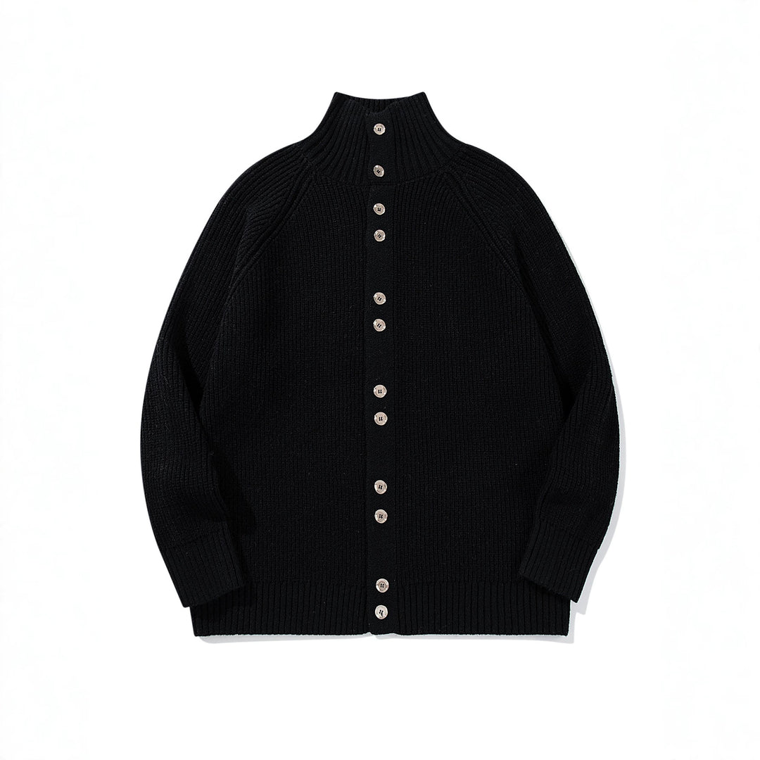 Damen Grobgestrickter Long-Cardigan mit Stehkragen und durchgehender Knopfleiste Drune