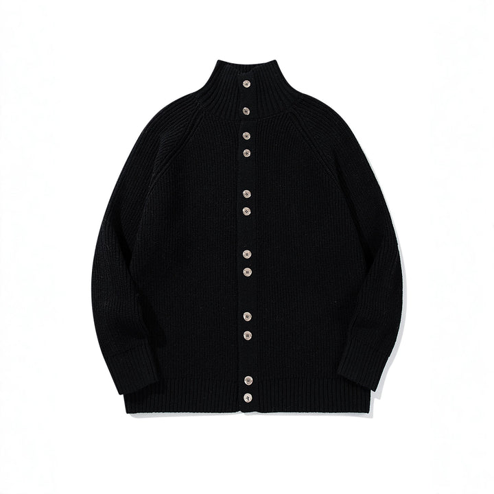 Damen Grobgestrickter Long-Cardigan mit Stehkragen und durchgehender Knopfleiste Drune
