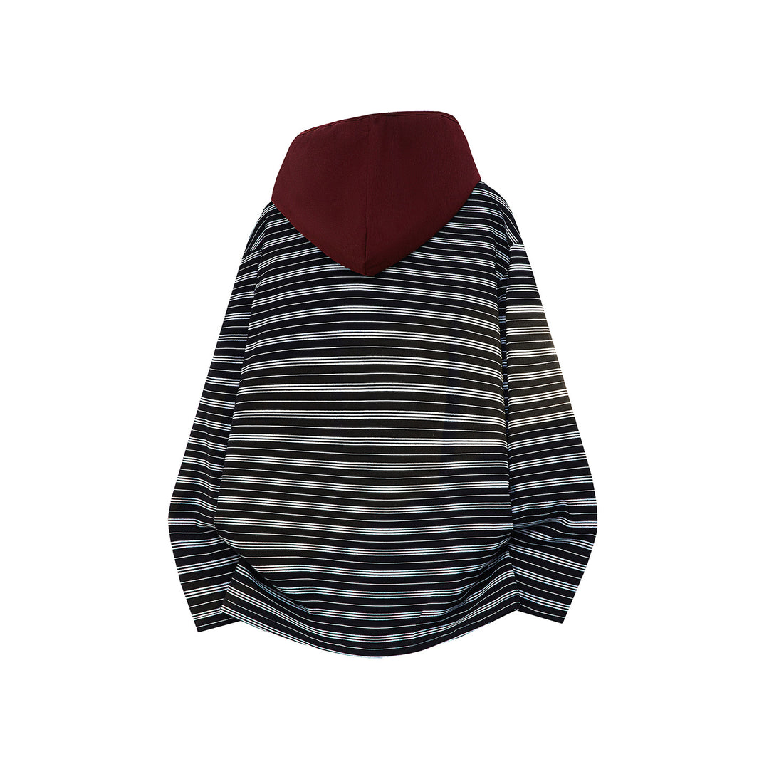 Unisex Oversize Kapuzenpullover mit tiefem V-Ausschnitt und feinem Streifenmuster Drune