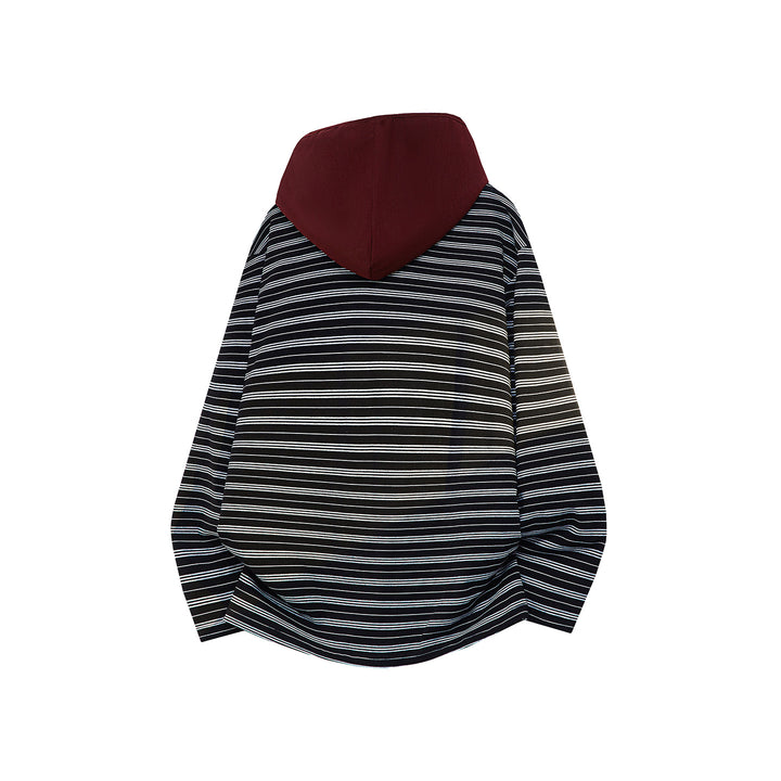 Unisex Oversize Kapuzenpullover mit tiefem V-Ausschnitt und feinem Streifenmuster Drune