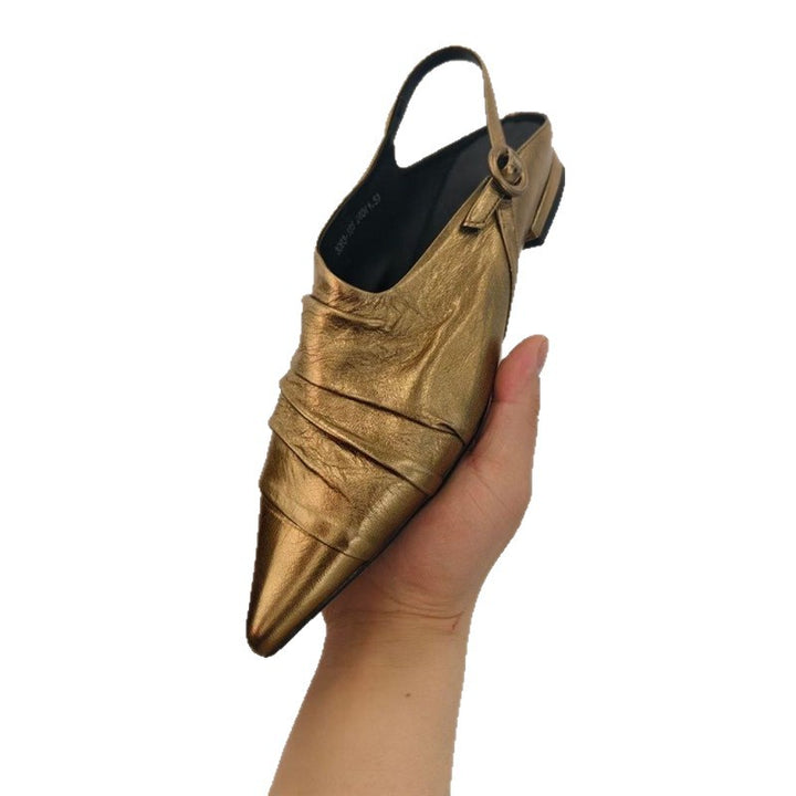 Damen Spitz zulaufende Slingback‑Mules mit dekorativem Riemen und ergonomischem Flachabsatz Drune