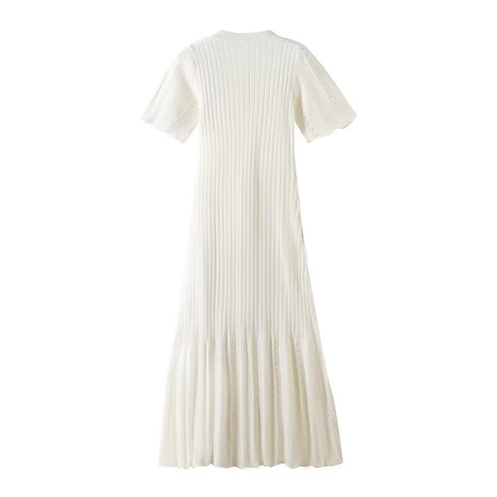 Damen knielanges Strickkleid mit eingeprägtem Muster und Knopfleiste Drune