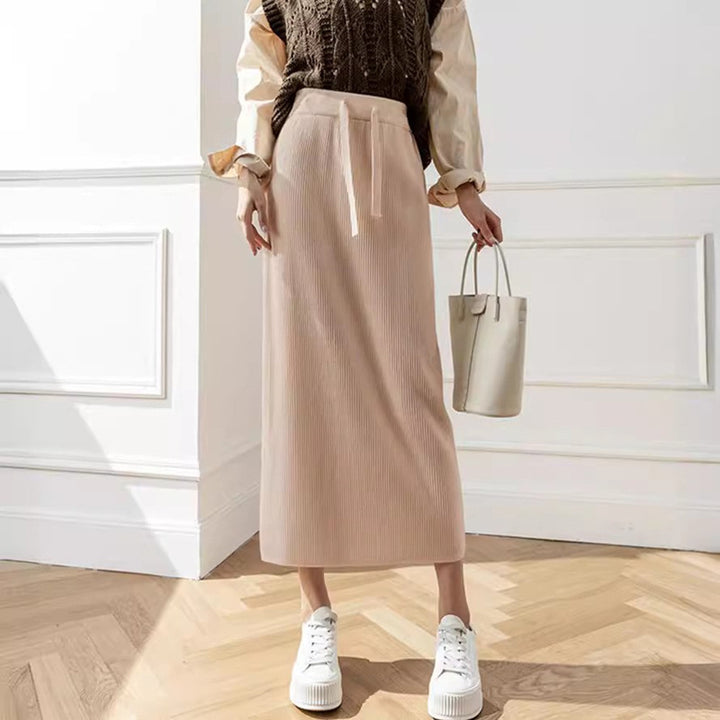 Damen Knielanger Strickrock mit Taillenband und texturiertem Design Drune