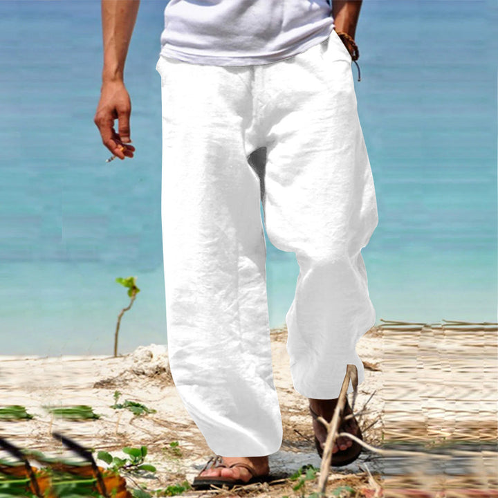 Herren Luftige Strandhose im Baggy-Schnitt aus Leinenmix mit Tunnelzug Drune