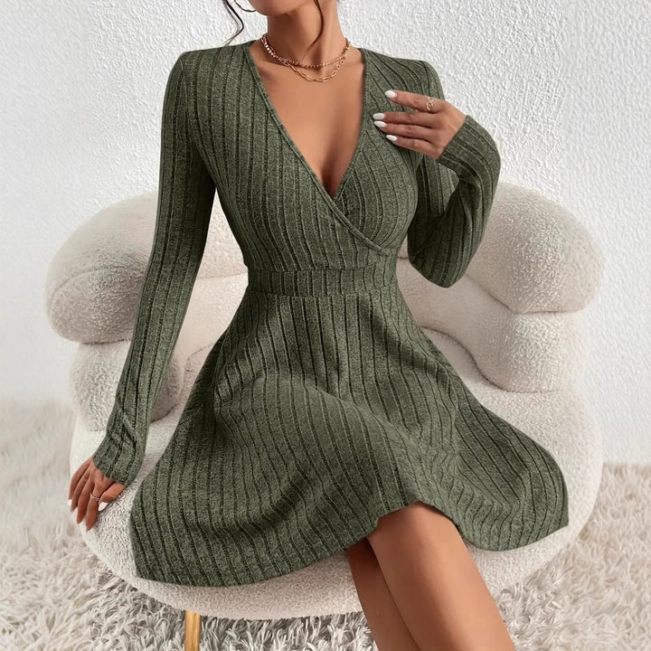 Damen Wickelkleid mit langen Ärmeln und gerippter Textur Drune