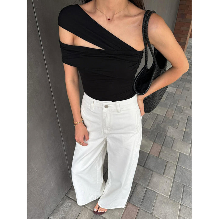 Damen asymmetrisches Oberteil mit eleganter Wickeldetail Drune