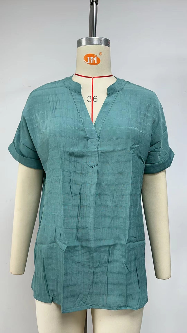 Damen V-Ausschnitt Bluse mit lässigem Schnitt und dekorativer Struktur Drune