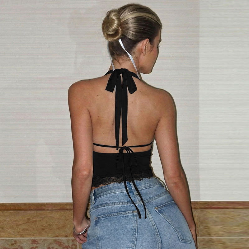 Damen Haltertop mit eleganter Spitzenkante Drune