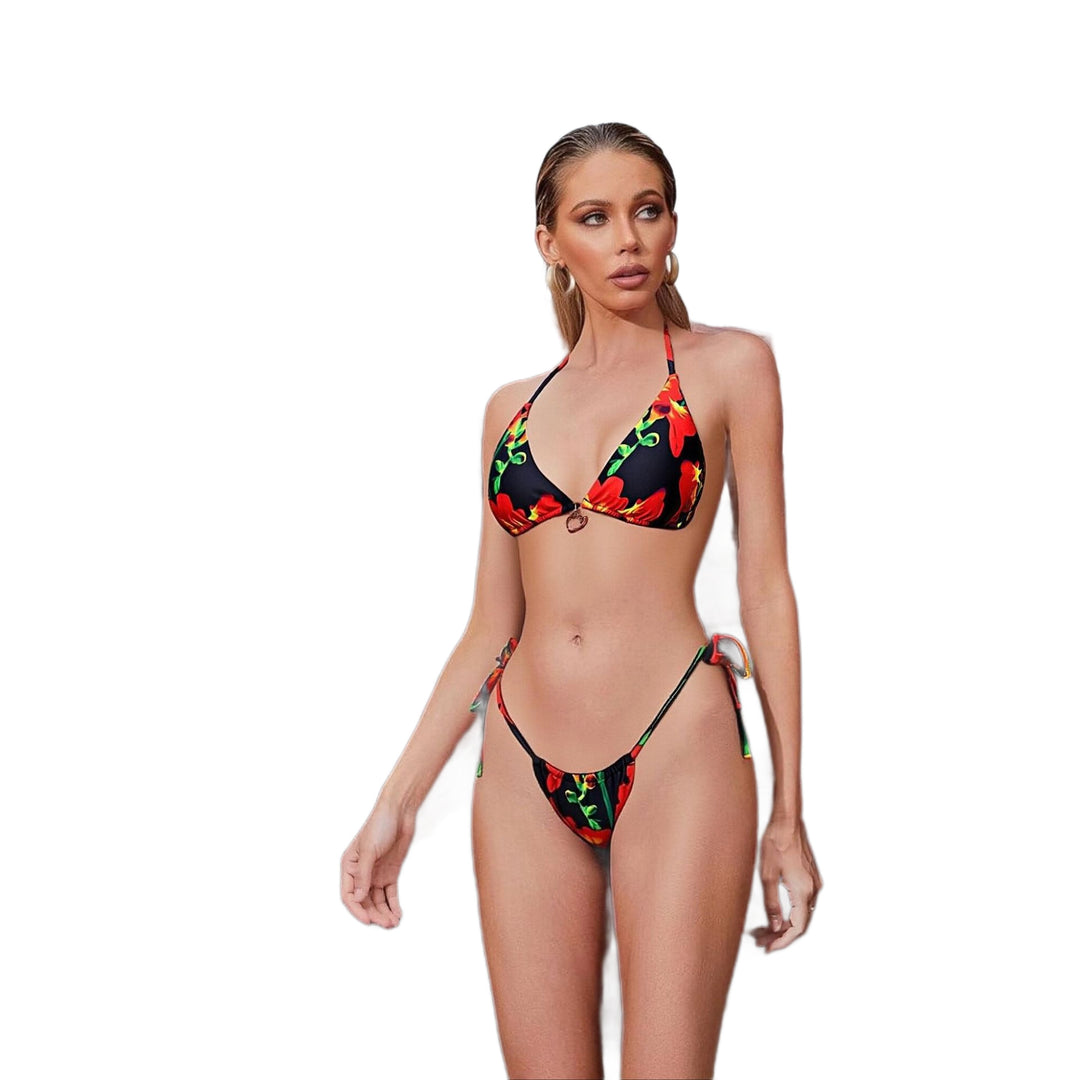 Damen Triangel-Bikini-Set mit verspieltem Blumenmuster Drune
