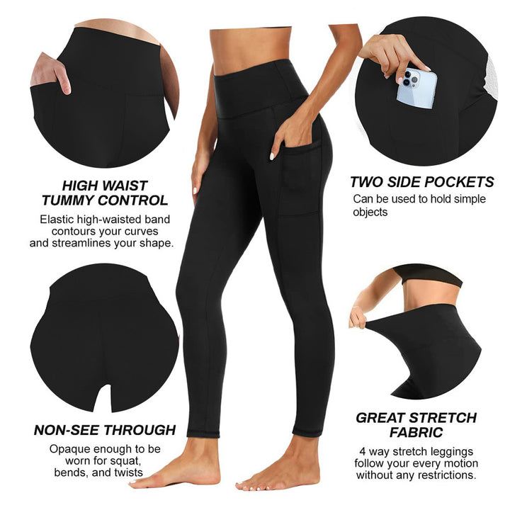 Damen Athletische Stretch-Leggings mit hoher Taille und seitlichen Taschen Drune