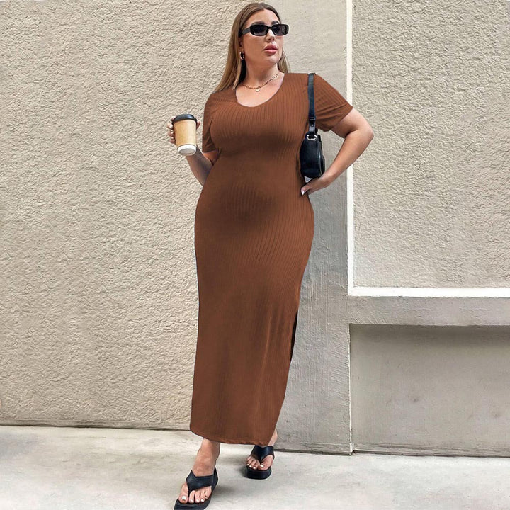 Damen Figurbetontes Maxikleid mit Seitenschlitz und Rippenstruktur Drune