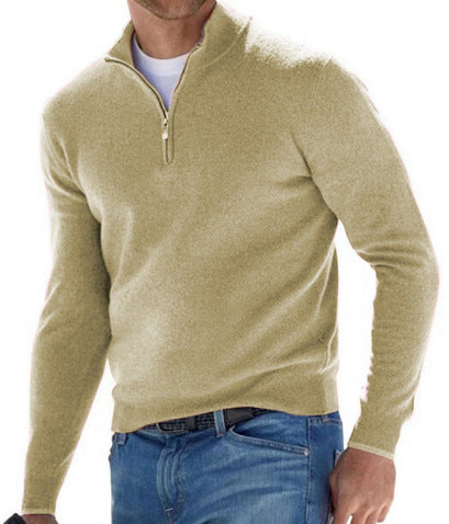 Herren Feiner Strickpullover mit kurzem Reißverschluss und Troyerkragen Drune