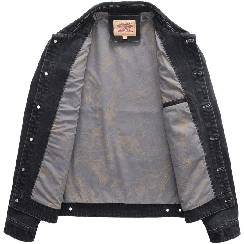 Herren Jeans-Truckerjacke mit Stickdetail und aufgesetzten Taschen Drune
