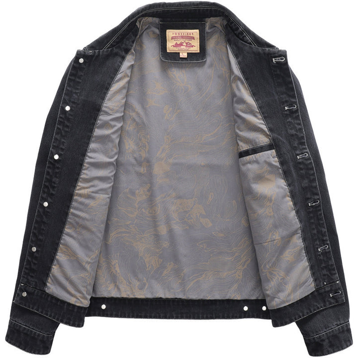 Herren Jeans-Truckerjacke mit Stickdetail und aufgesetzten Taschen Drune
