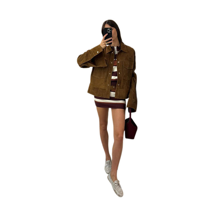 Damen Elegante Wildlederjacke mit praktischen Taschen und modernem Schnitt Drune