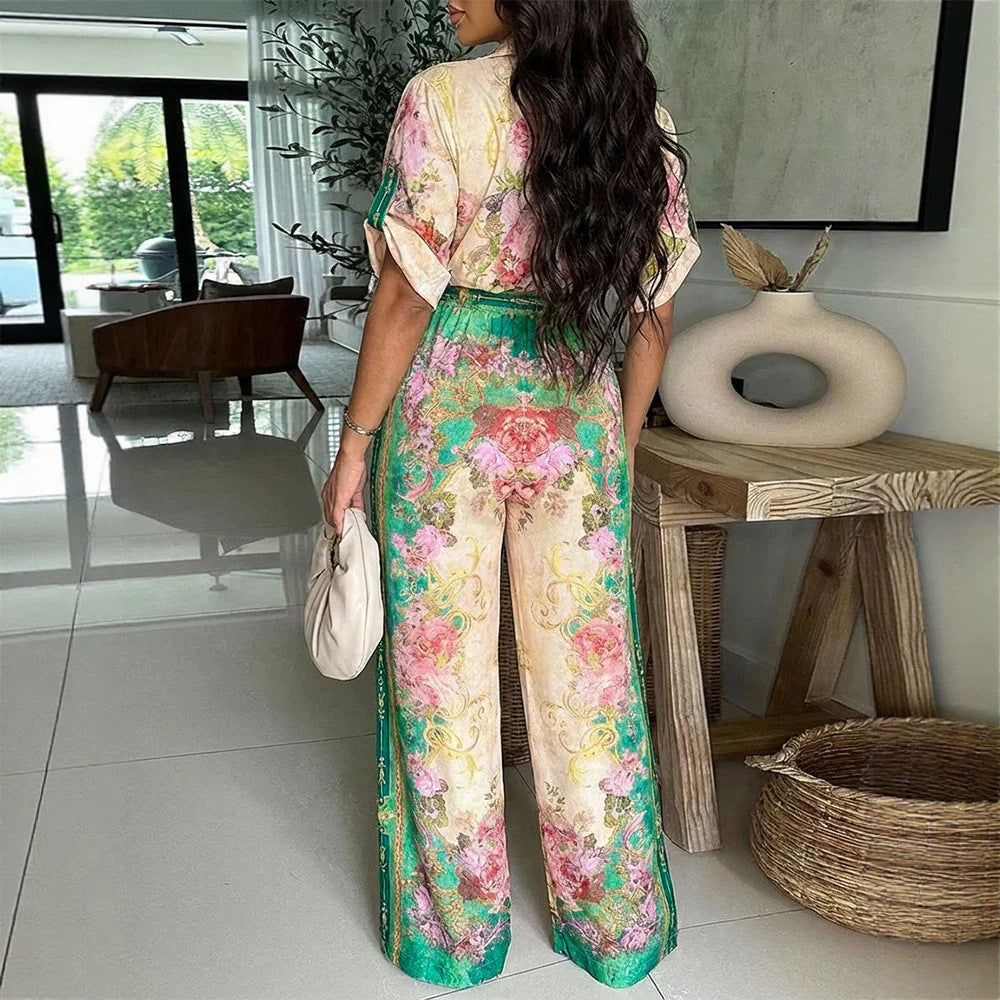 Damen Satin-Jumpsuit mit Hemdkragen, tiefem V-Ausschnitt und weitem Palazzobein Drune