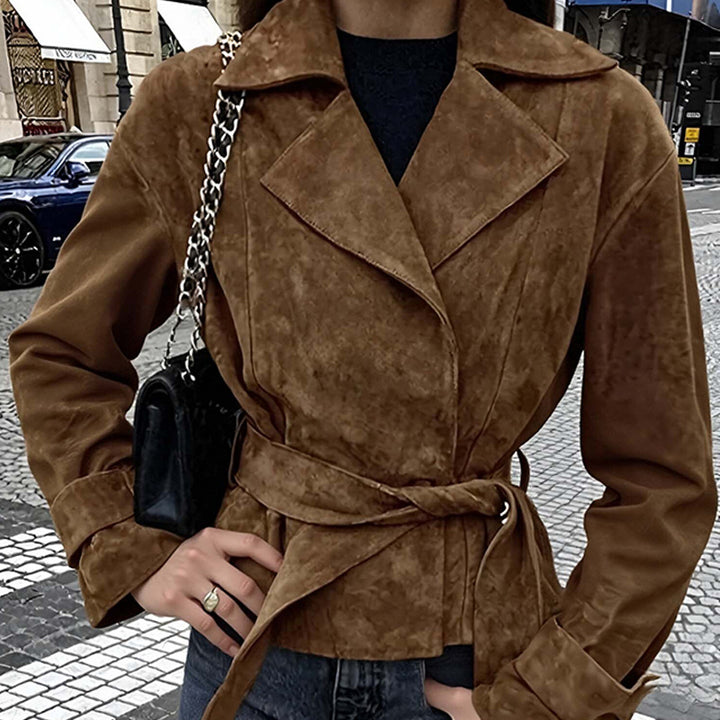 Damen Modische Wildlederjacke mit Gürtel und luxuriösem Komfort Drune