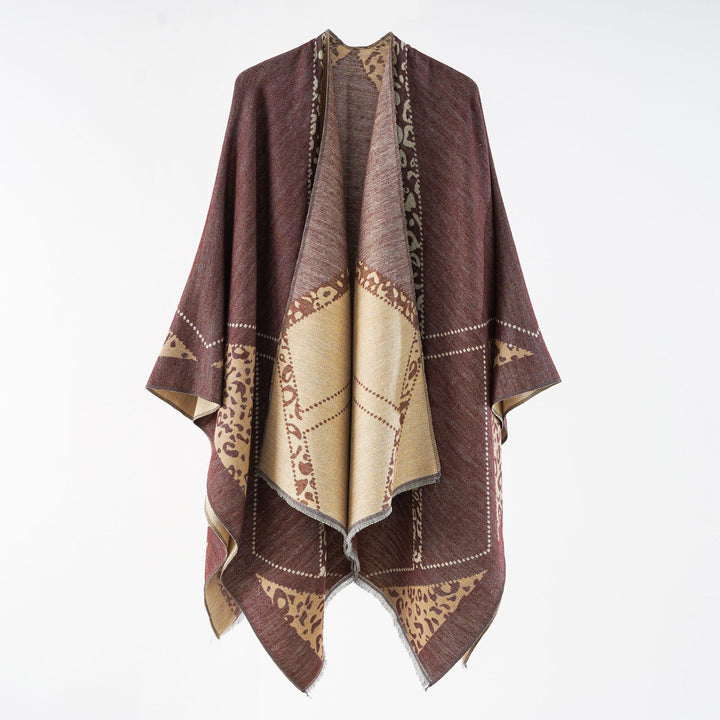 Damen Oversize Cape-Überwurf mit jacquardgewebten Patchmotiven und Fransensaum Drune