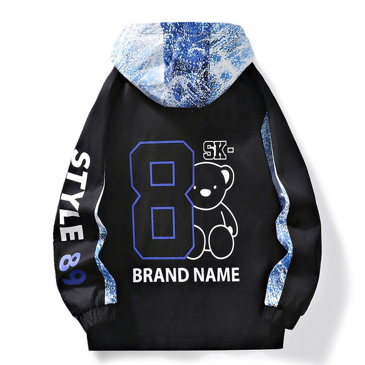 Herren Leichter Kapuzen-Windbreaker mit Camouflage-Akzenten & Grafikprint Drune