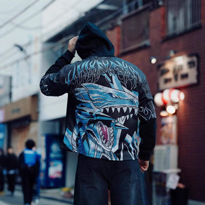 Unisex nan atmungsaktives Netz-Jersey mit großflächigem Anime-Print und V-Ausschnitt Drune