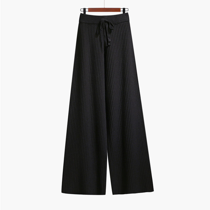Damen Weit geschnittene Rippstrickhose mit Kordelzug Drune