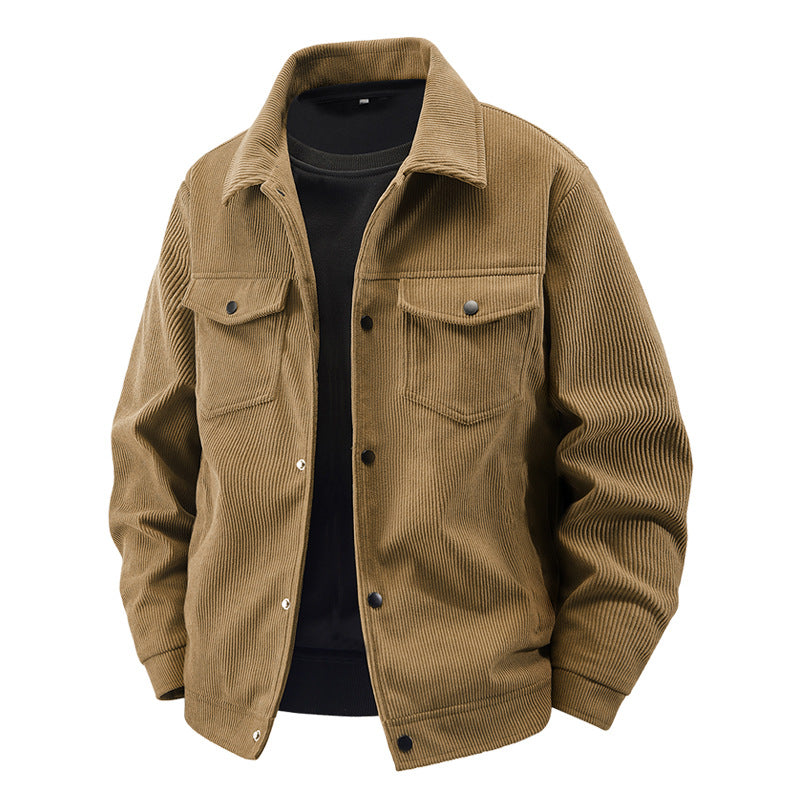 Herren nan gefütterte Kordjacke im Trucker-Stil mit Druckknopfverschluss und aufgesetzten Brusttaschen Drune