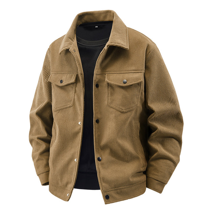 Herren nan gefütterte Kordjacke im Trucker-Stil mit Druckknopfverschluss und aufgesetzten Brusttaschen Drune