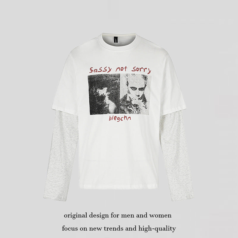 Damen Lagen-Langarmshirt im Layer-Look mit Fotoprint und Kontrastärmeln Drune