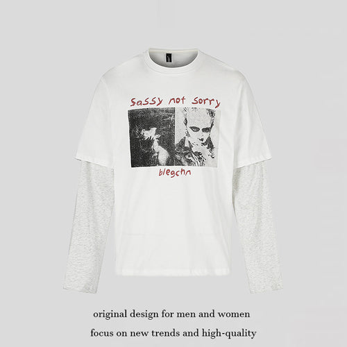Damen Lagen-Langarmshirt im Layer-Look mit Fotoprint und Kontrastärmeln Drune