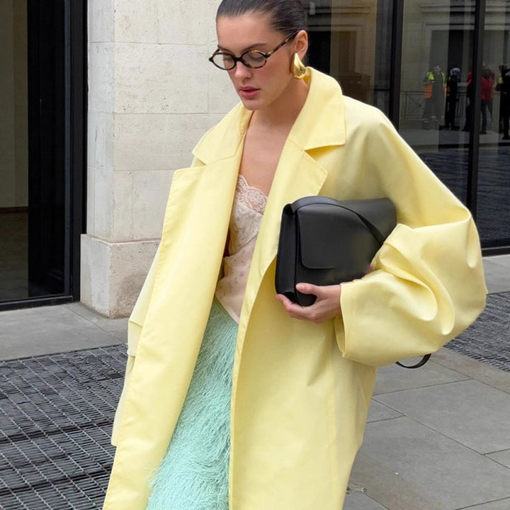 Damen Maxilanger Oversize-Mantel im Cocoon-Schnitt mit verdeckter Knopfleiste Drune