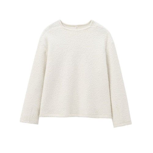 Damen nan kuscheliger Bouclé-Pullover mit Rundhalsausschnitt und entspannter Oversize-Silhouette Drune