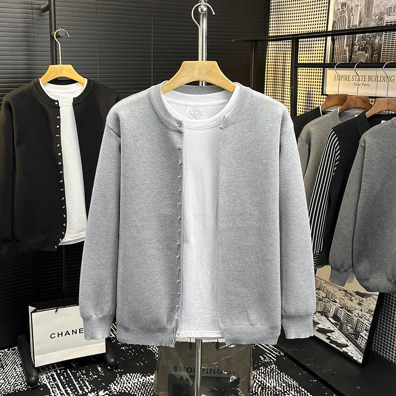 Herren Minimalistische Sweatcardigan mit verdeckter Druckknopfleiste Drune