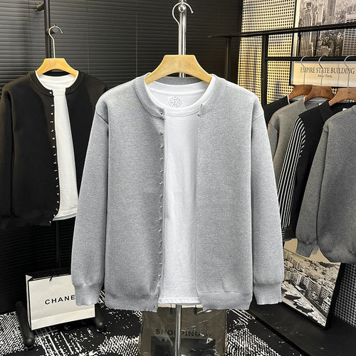 Herren Minimalistische Sweatcardigan mit verdeckter Druckknopfleiste Drune