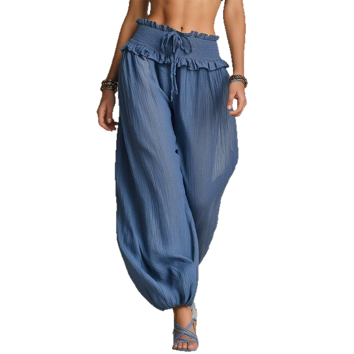 Damen Weite Haremshose mit gerafftem Smock-Bund und elastischen Knöchelabschlüssen Drune
