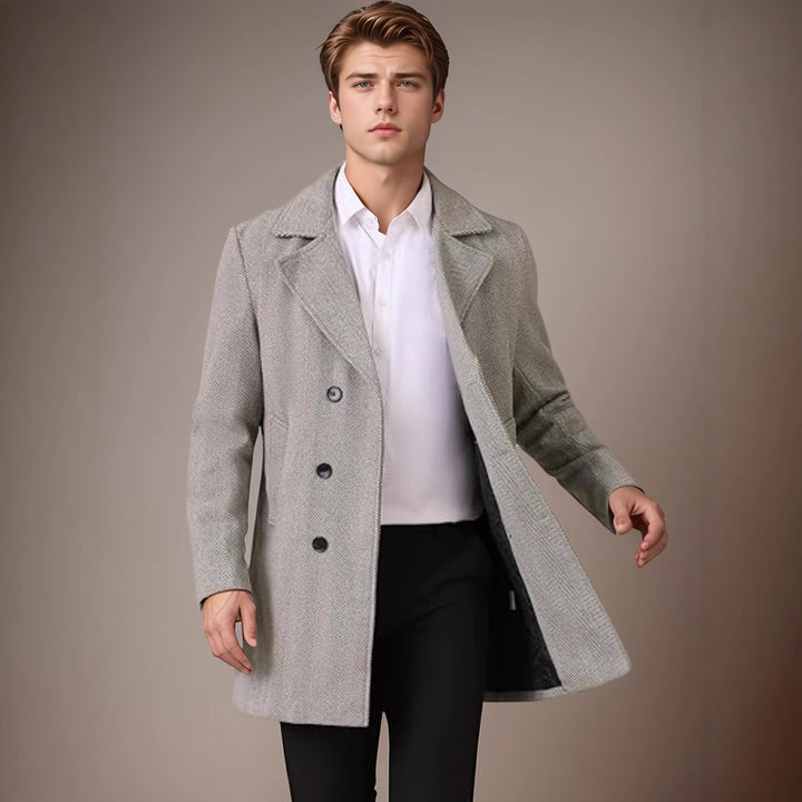 Herren eleganter Wende-Mantel mit doppelter Knopfleiste und verborgenem Gürtel Drune