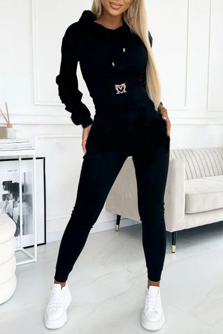 Damen Sportliches Jumpsuit-Set mit Kapuze und elastischem Bund Drune